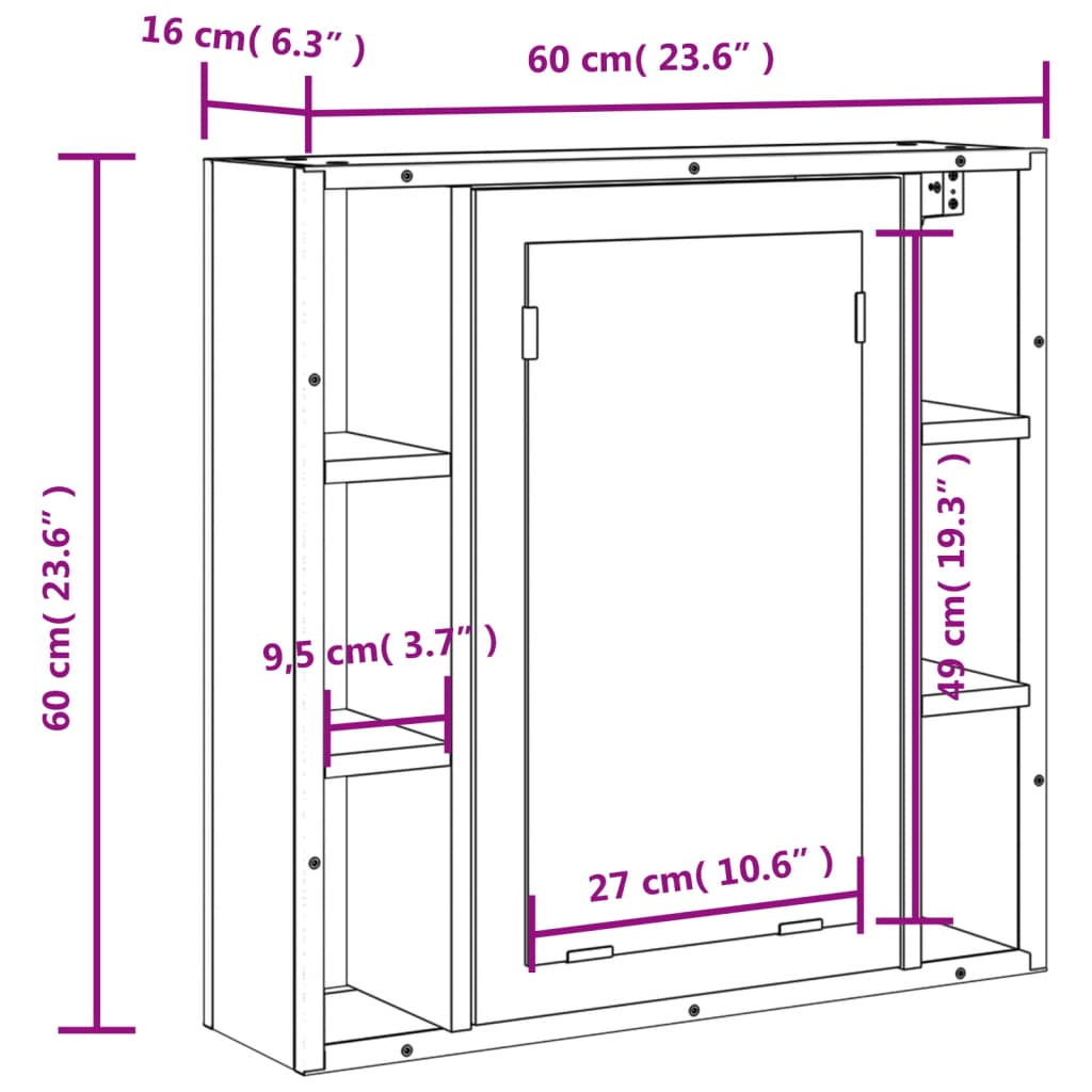 Badezimmer Wandspiegelschrank, Badezimmer Spiegel mit Stauraum hinter dem Spiegel, Badezimmer Wandspiegel, grau Sonoma 60x16x60 cm aus Holz