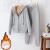 Felpe Felpe con Cappuccio Invernali Spesse in Pile Tuta da Donna Due Pezzi Set Sportivi Casual Cappotto Corto Pantaloni Dritti