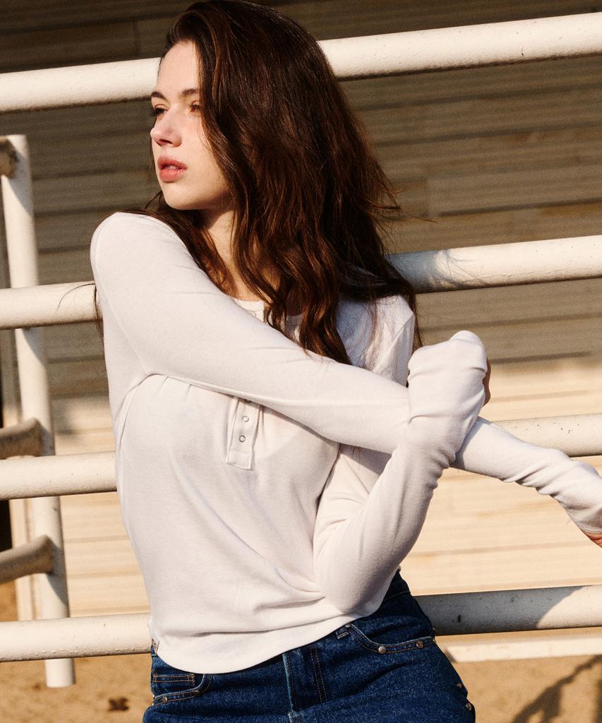 ERER Henley Neck Soft T-Shirt White