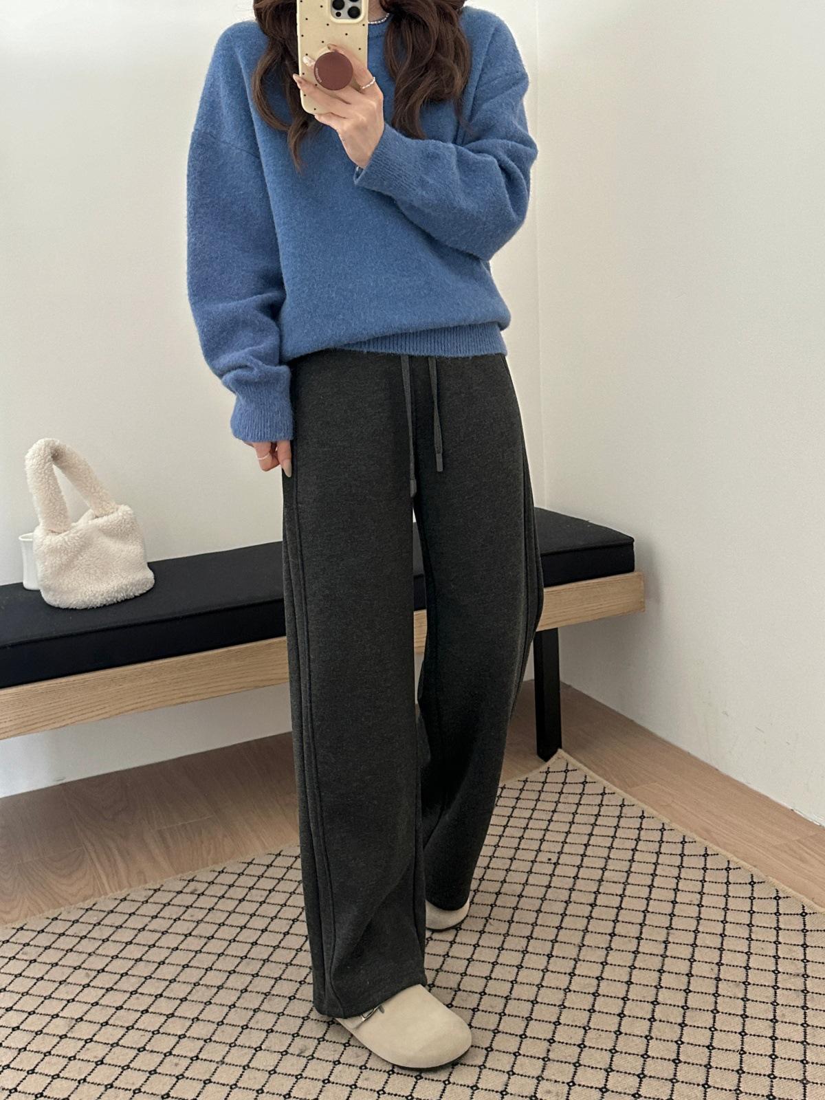 

Women s High-Waisted Wool Wide-Leg Pants - Warm, Slimming, Casual for Autumn/Winter. XL (for 120-135 jin) чорний колір сірий