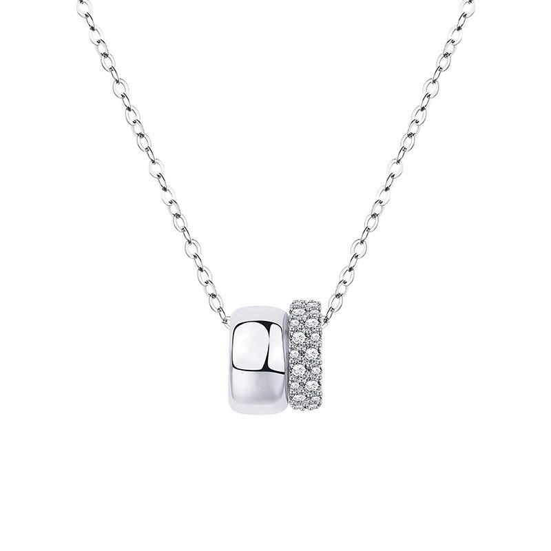 Sterling Double Layer Necklace Women With Moissanite Pendant Geometric Minimalist Choker Chain 34mm Moissanite