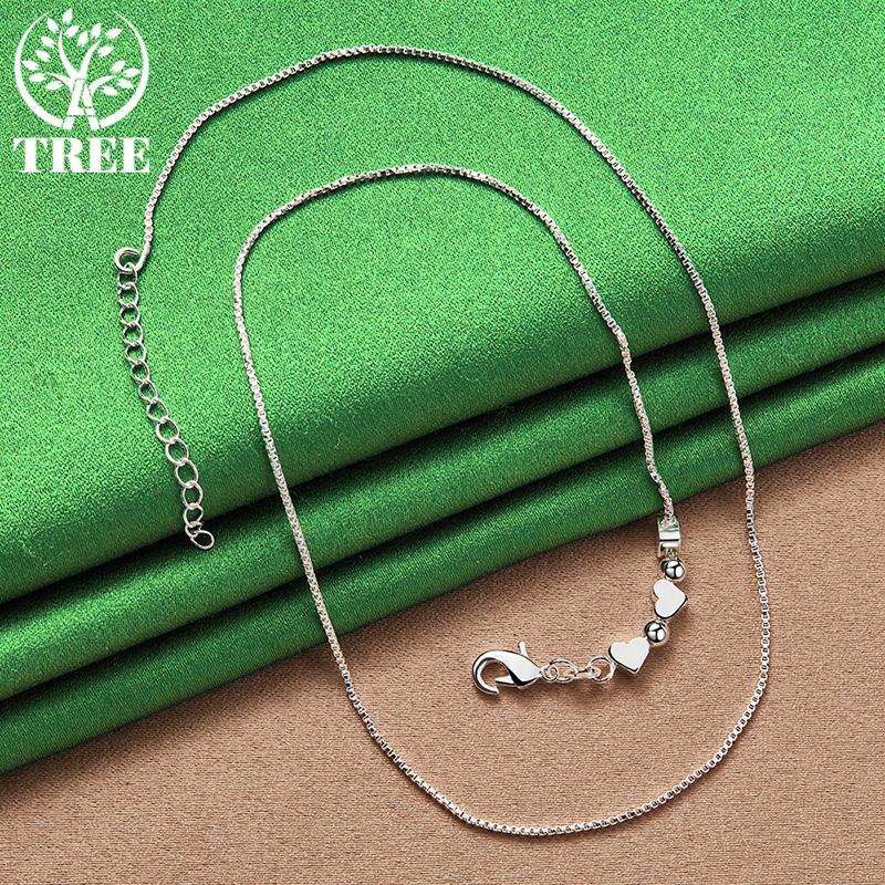Korean 925 Sterling Silver Heart/Bead Box Chain Necklace Versatile Exquisite Jewelry For Men Women Anniversary Party Accessories