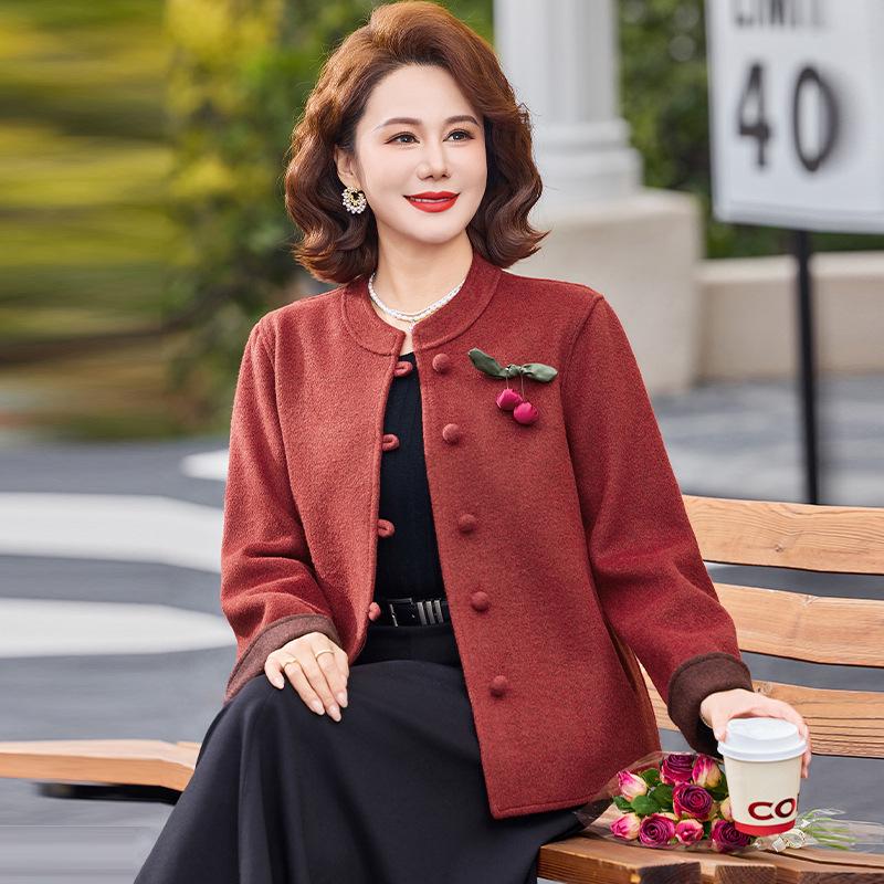 

Mom s Double-Sided Wool Coat 2026 - Spring/Autumn, Xiang Feng Style, for Middle-Aged and Elderly Women. 3XL for 126-135 lbs вино красного