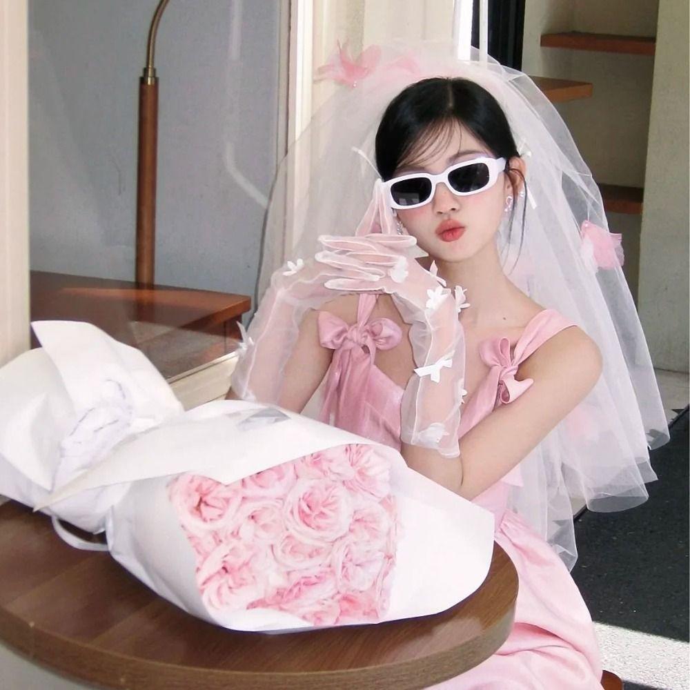 Soft Wedding Veils Pink Flower Bride Head Gauze Elegant Bridal Veil  Wedding Accessories