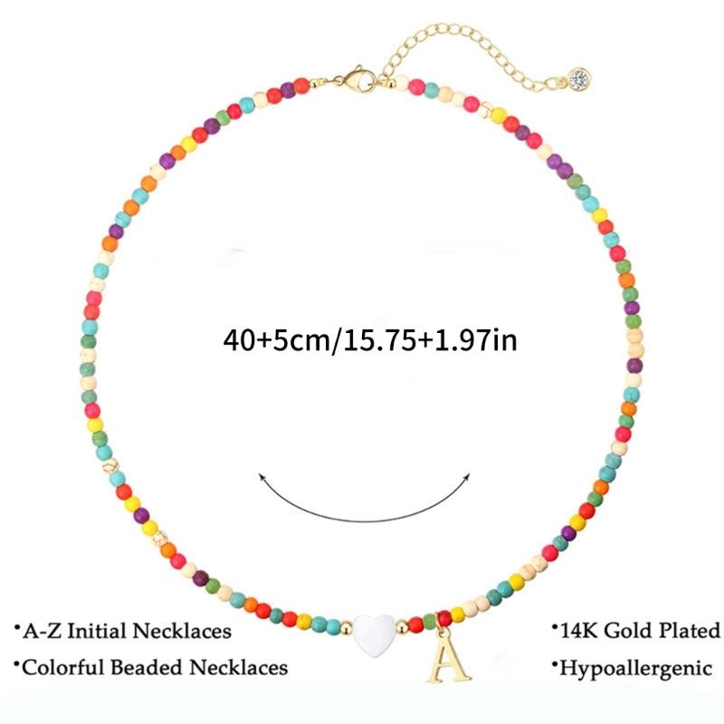 Handcrafted Beach Style Letter Necklace For Women Delicate Turquoise Beaded Chokers Jewelry With Shell Accents