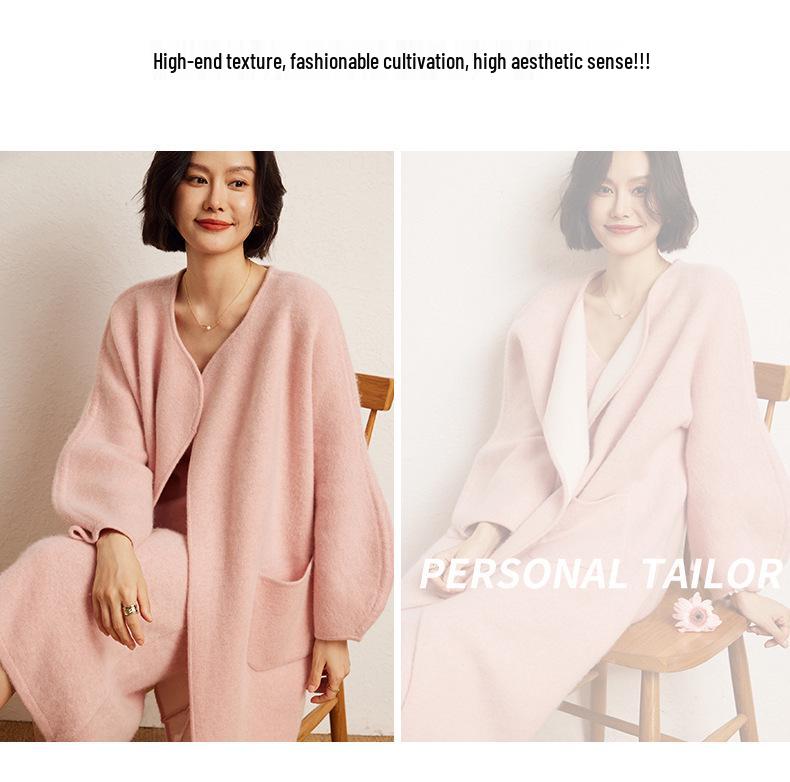 Versatile Cashmere Long Coat: Round Neck, Buttonless, Mid-Length, Stylish and Casual, Long-Sleeved Outerwear for Autumn/Winter.