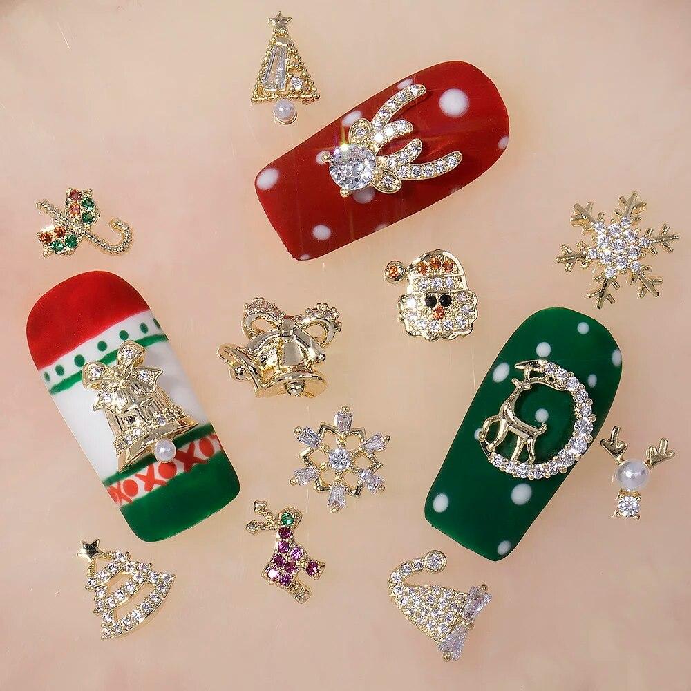 2pcs 3D Alloy Christmas Tree Bells Nail Art Zircon Pearl Metal Manicure Nails Accessories DIY Nail Decorations Supplies Charms