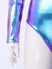 Single Long Sleeve Asymmetrical Bodysuit with Back Invisible Zipper Metallic Shiny Finish for Women Club Carnival Rave Party