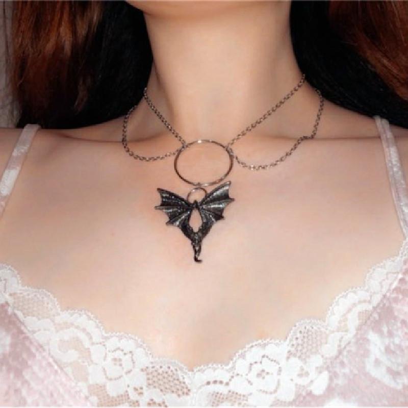Devil Wings Necklace Couple Gothic Vintage Punk Hip Hop Style Metal Pendant Necklace