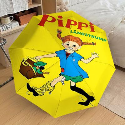 1PC Pippi Longstocking Umbrella-8-Rib Reinforced, Automatic Open, Lightweight & Durable, Cute Fashion Accessory for Outdoor, Beach or Casual Use, Beac