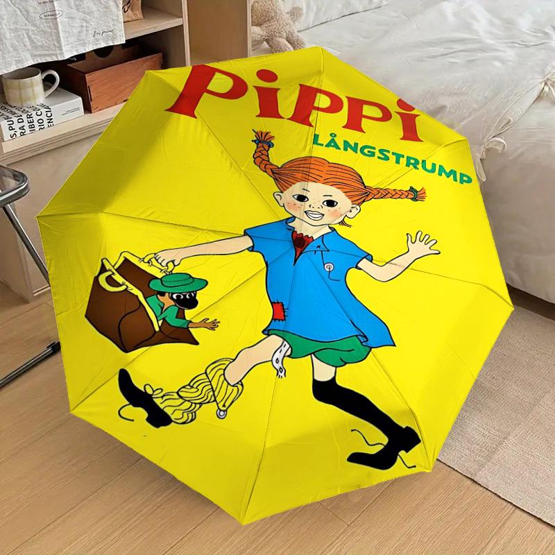 1 pièce Parapluie Pippi Longues-Chaussettes-8 baleines renforcées, Ouverture automatique, Léger et durable, Joli accessoire de mode pour l'extérieur, la plage ou un usage décontracté, Beac