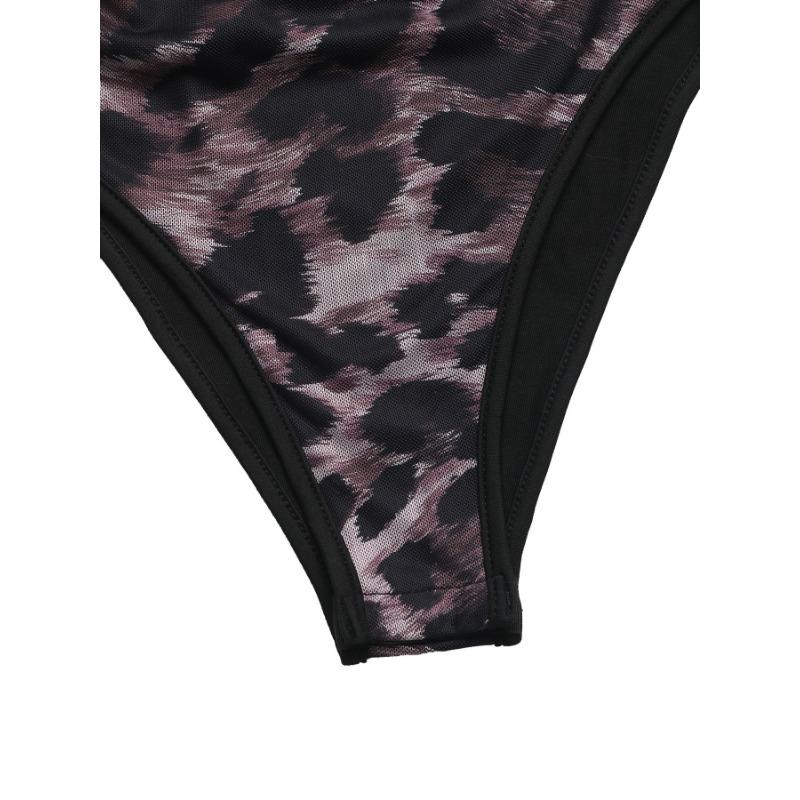 YYFS Women's Fashion Casual Leopard Print Spring Fall Long Sleeve Oblique Collar Bodysuits