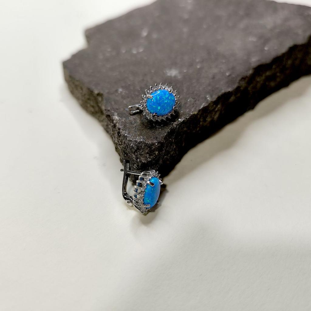 Серебряные серьги с опалом 2.616ct, фианитами (2174240)