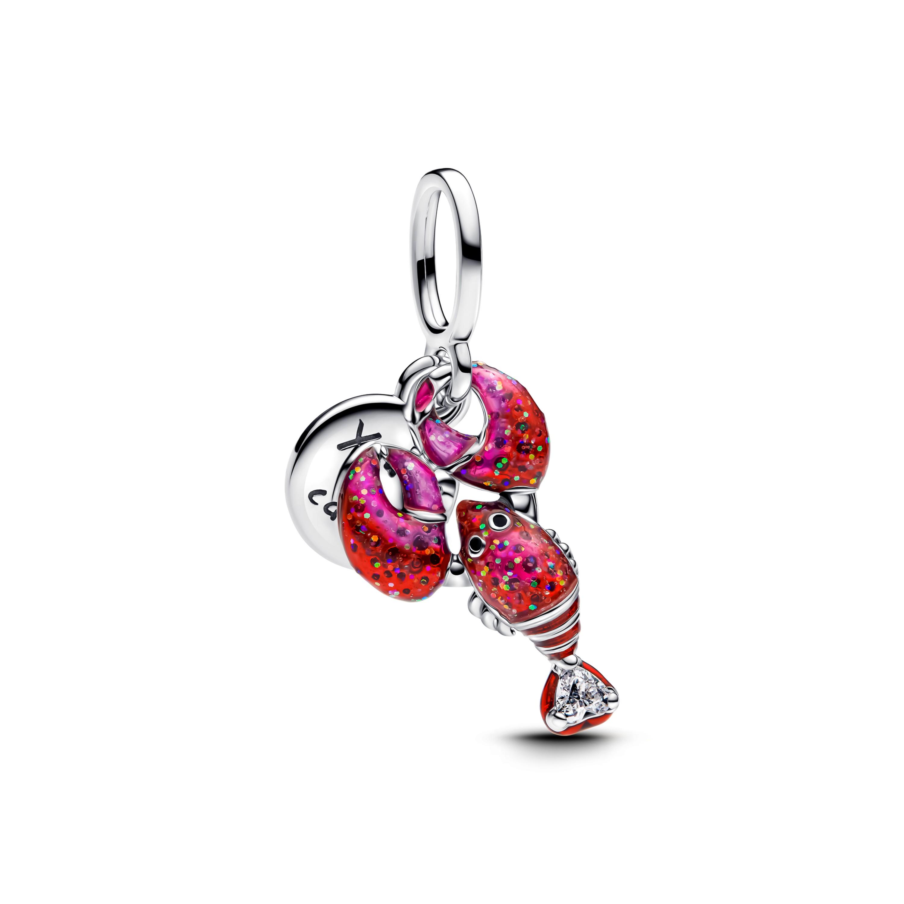 

925 Silver Summer Ocean Blue Pave Clip & Blooming Peach Red Rose Blood Charm Fit Necklace Bracelet Jewelry