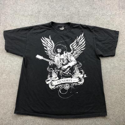 Vintage Jimi Hendrix Shirt Mens XL Black Winged Guitar Graphic Rock Band Y2K