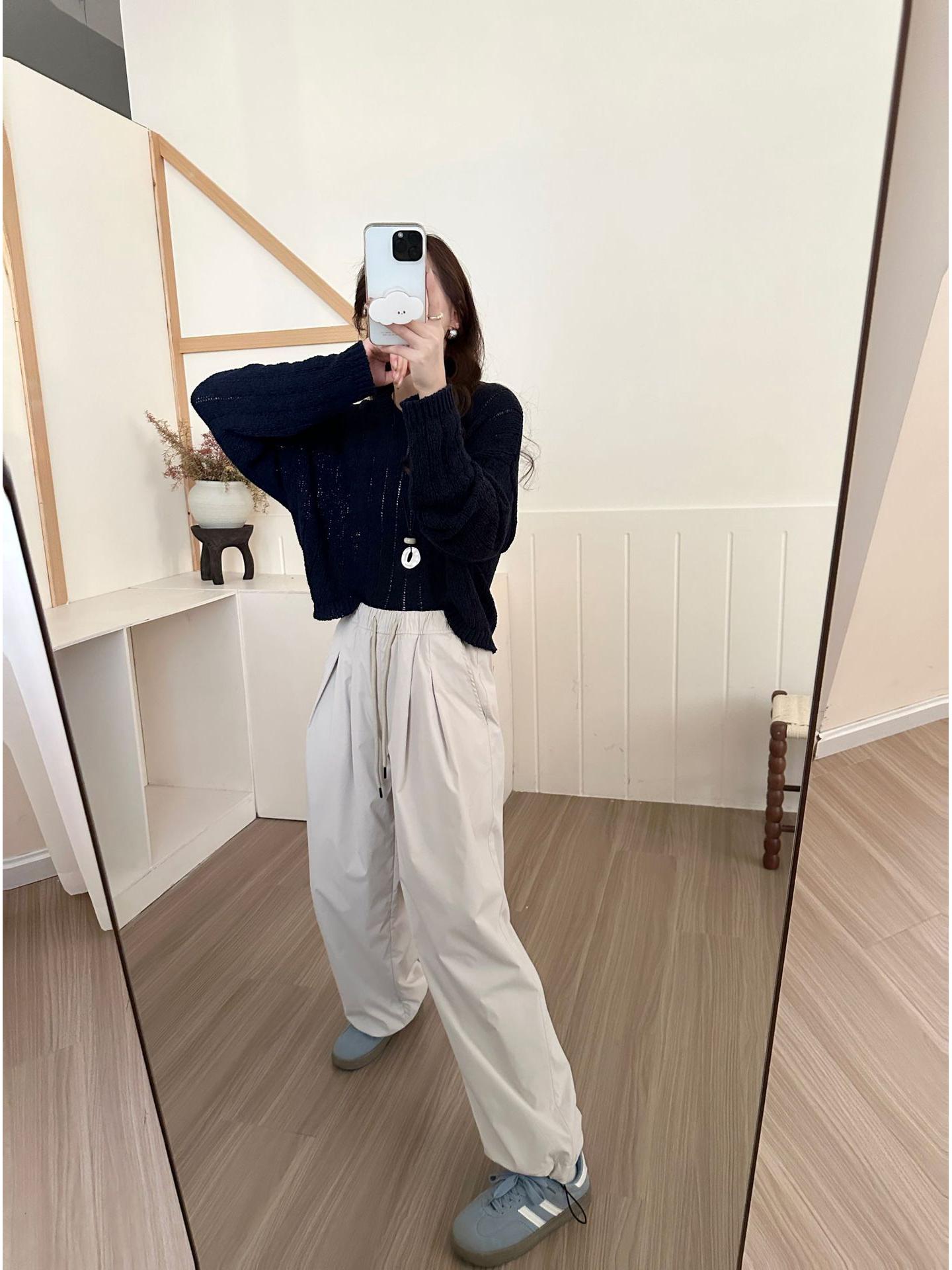 

2025 Honeycomb Fleece Waterproof High-Waisted Tapered Wide-Leg Pants for Women XL серый/белый