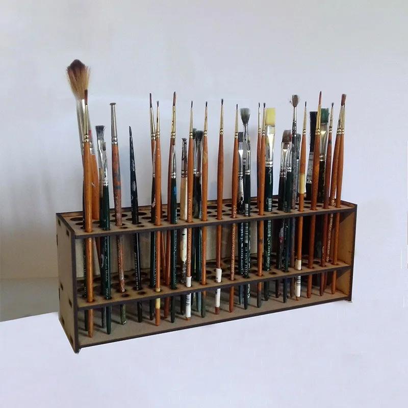 67-Slot Premium Wooden Brush Holder - Durable Artist Desk Organizer, Pencil & Paint Brushes Storage, Elegant Art & Craft Supplie