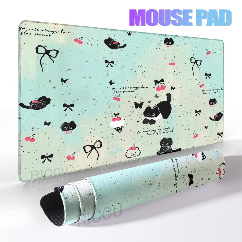 Large Cute Black Cat Mouse Pad E-sport Computer Keyboard Pad Mouse Mat Natural Rubber Anti-Slip Office Desk Pad Gift for Friend