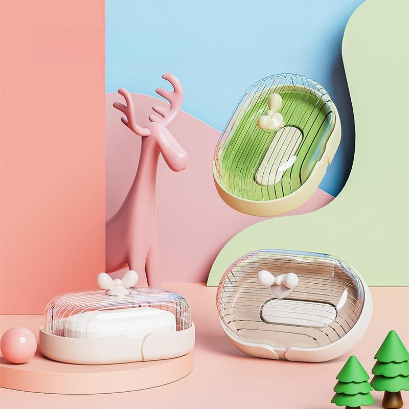 Transparent Bathroom Soap Box with Cover Dust-proof Laundry Table Balcony Bathroom Soap Soap Storage Box Drain Box