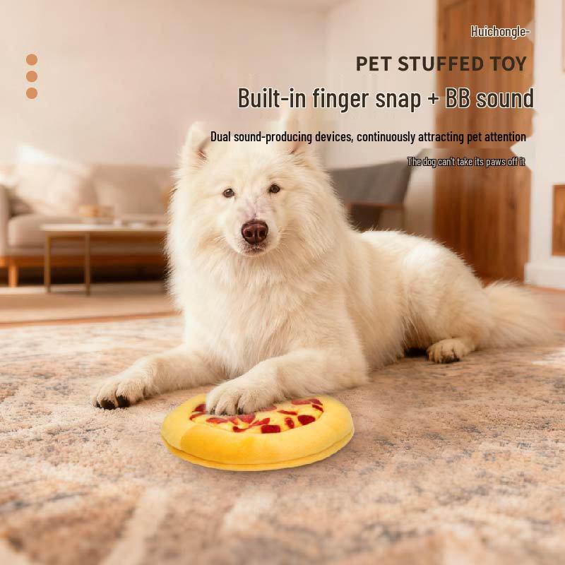 Dog Chew Simulation Pizza Squeak Toy Teething Plush with Crinkle Paper