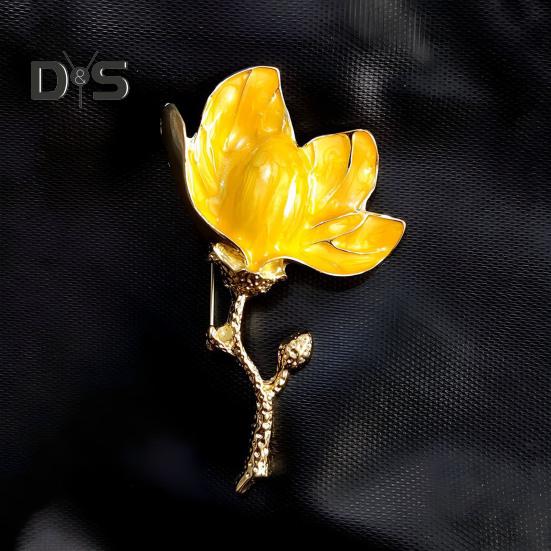 Magnolia Flower Brooch for Women Enamel Alloy Flower Lapel Pin for Jackets Dresses Coats Hats Accessories