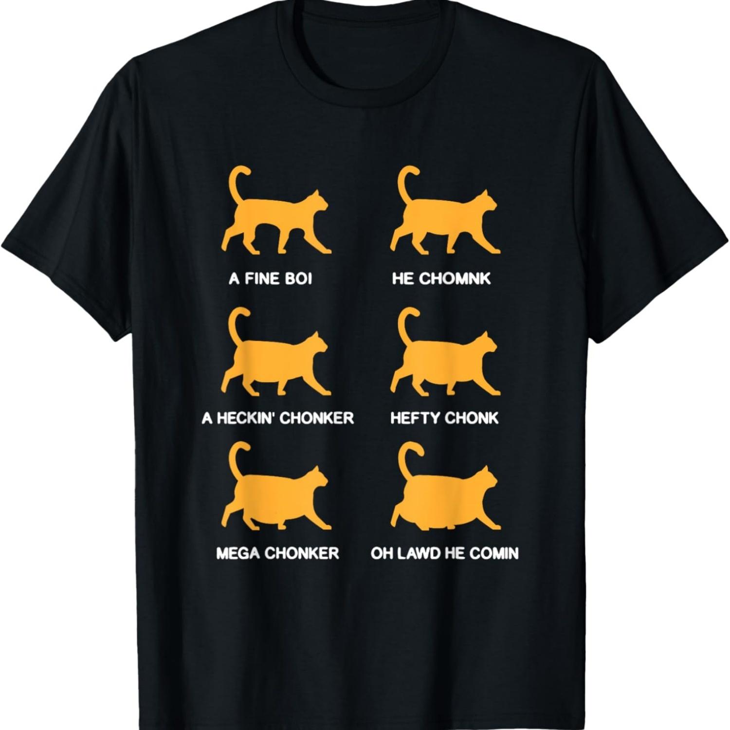 Chonk Chart Funny Cat Scale Meme Shirt Cat Dad Cat Mom T-Shirt S чёрный