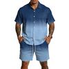 Men Casual Short Sleeve Button Down Shirt Lightweight Breathable Fabric Drawstring Waist Shorts Set Summer Outfit