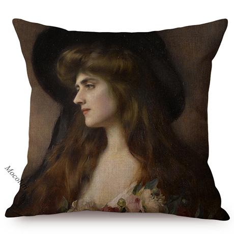 Netherlands Painter Albert Lynch Charming Girl Oil Painting Art Decoration Pillow Case Sexy Woman Sofa Cushion Cover Cojines