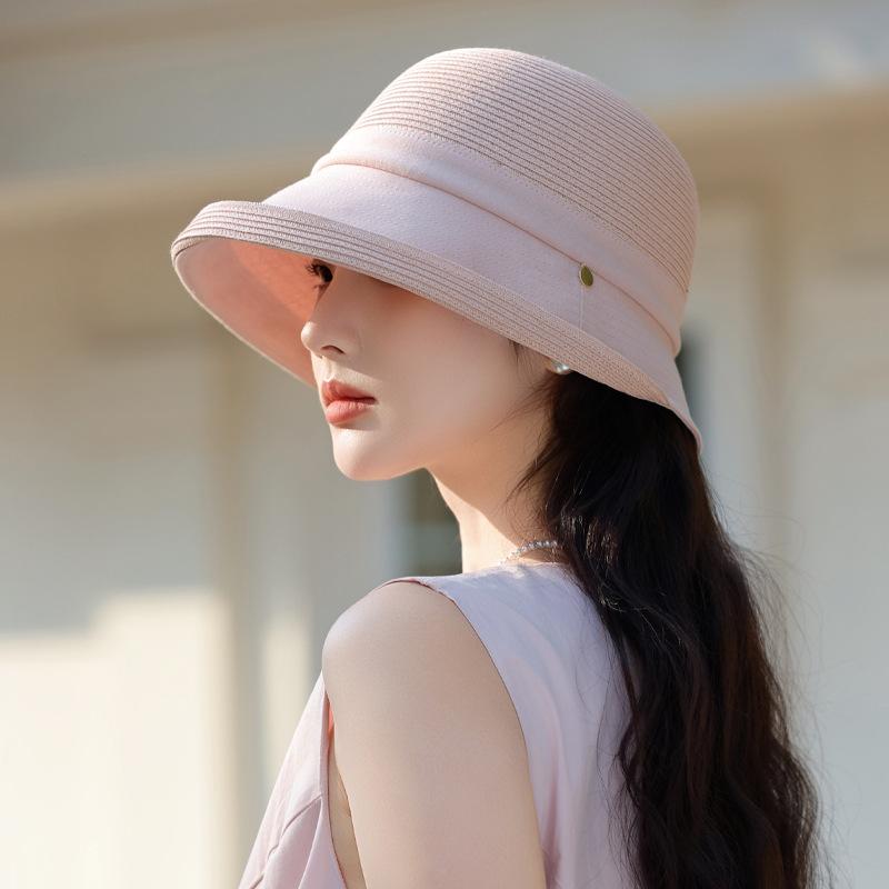Spring and Summer New Hat Women's Light Luxury High-end Sense Lafite Straw Hat Upturned Edge Sun Protection Bucket Hat Travel Vacation Sun Hat