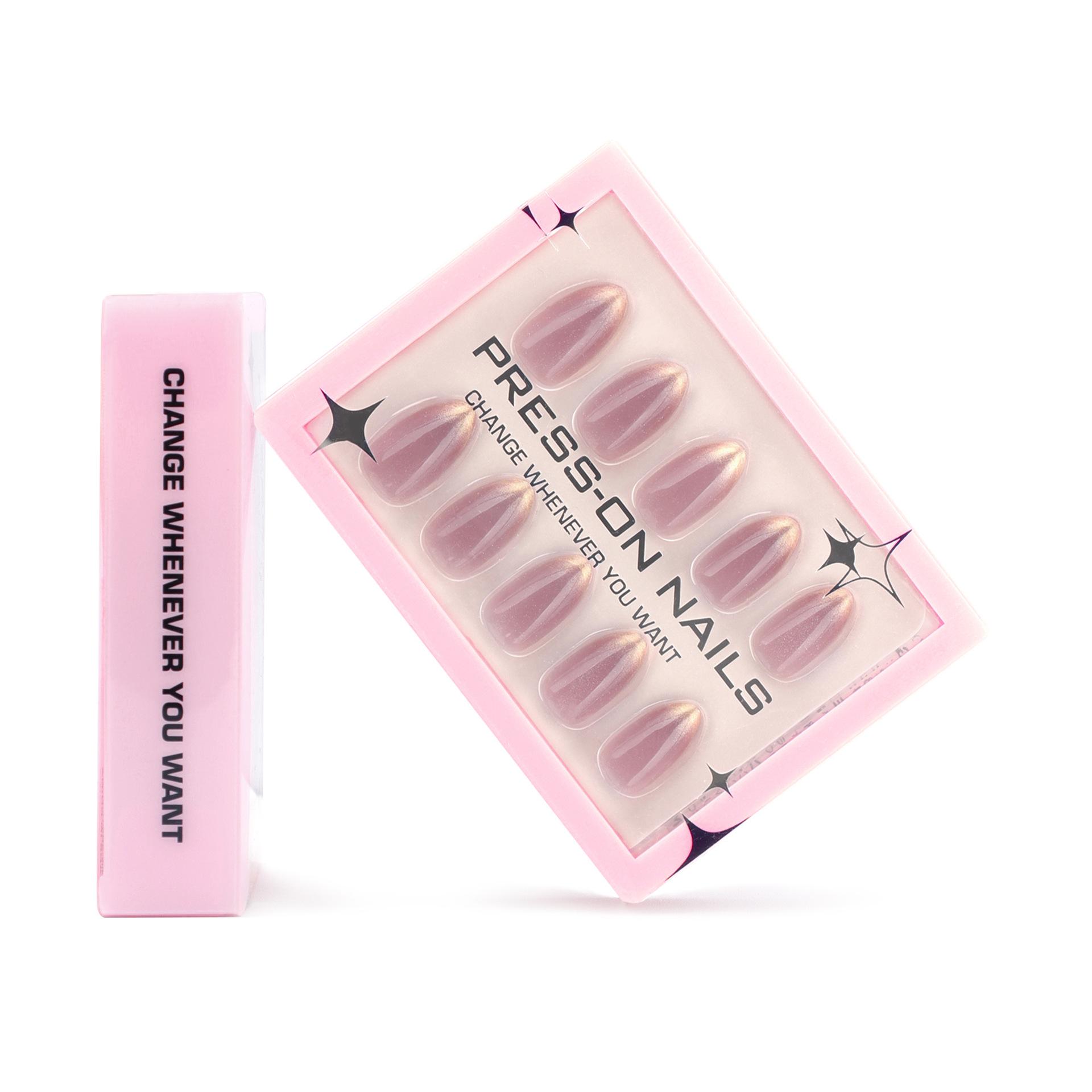

30 pieces of high-end nail film fake nail French gradual change pearlescent gold glitter wearing nail short simple manicure
