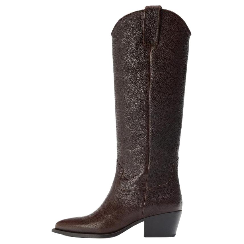 

Zara Кожаные Минималистичные Модные Высокие Сапоги 5 См Женские сапоги Коричневые 2054610700 35