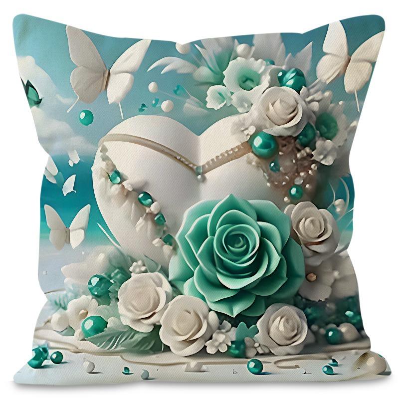 

Love Heart Rose Print Pattern Home Decor Pillowcase Bedroom Living Room Sofa Decoration Polyester Cushion Cover with Zipper 16x16Inch