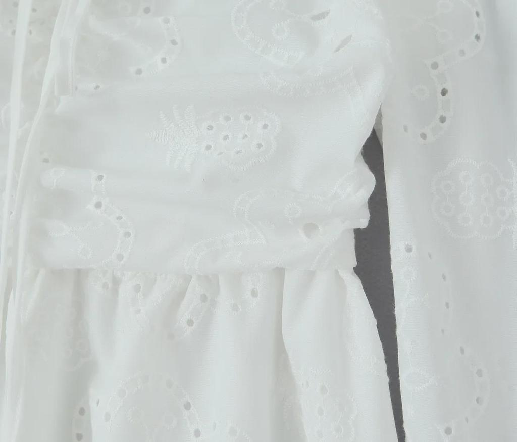 2024 Herbst Damen Französischer Hof Laternenärmel Ein-Schulter Ausgehöhlt Bestickt A-Linien-Kleid