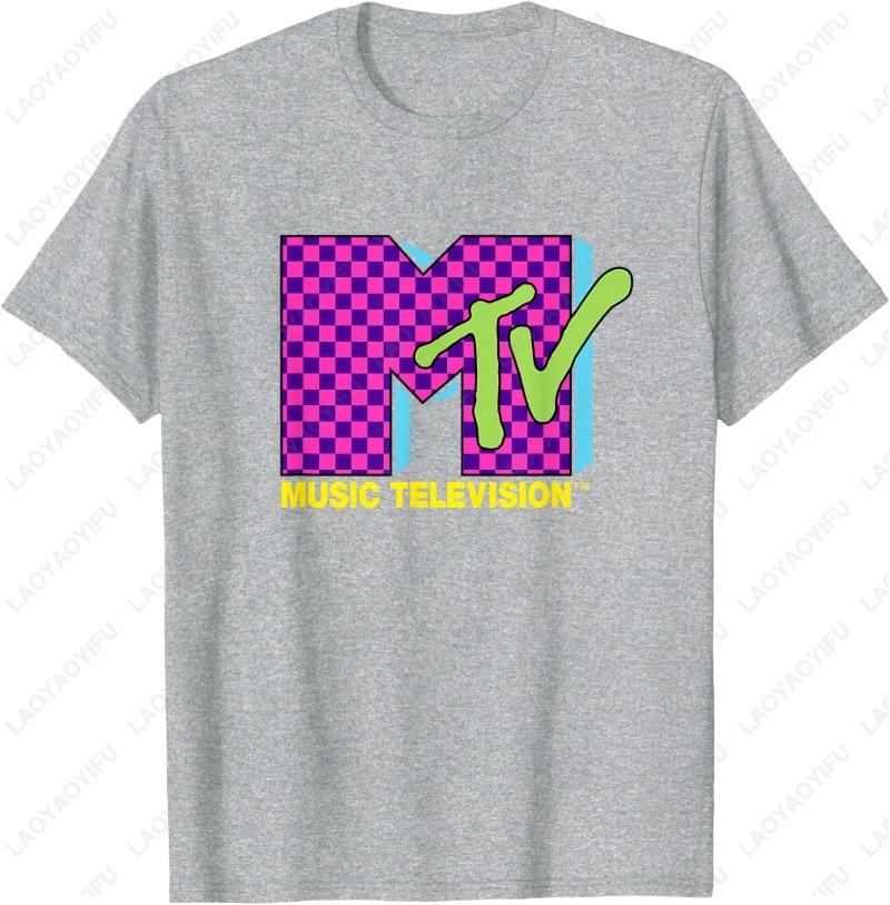 MTV Music Television Retro 80s Neon Pink Checkerboard Logo Unisex Adult cotton TShirt Trending Fun Graphic Oneck Printed Tops S