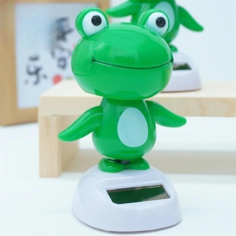 1-10PCS Cute Solar Powered Frog Car Dashboard Decor Animal Figurine Gift for Women Men Auto Interior Ornament Fun Desk Toy