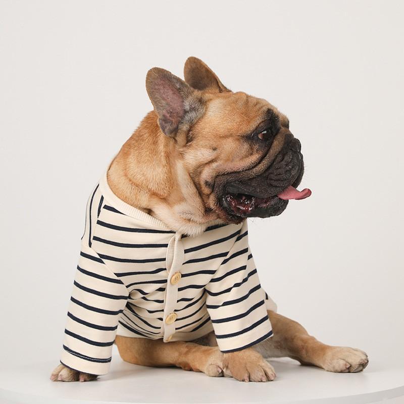 Cotton Striped Pet Sweater Small Medium Dogs Warm V-Neck Pullover French Bulldog Corgi