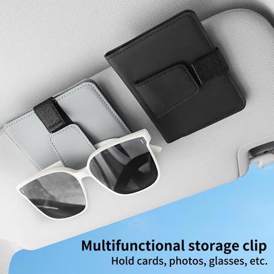 Pu Leather Car Sunshade Card Clip Sun Visor Organizer Multi-Pocket Holder Clip Panel Interior Sunglasses Storage Clip