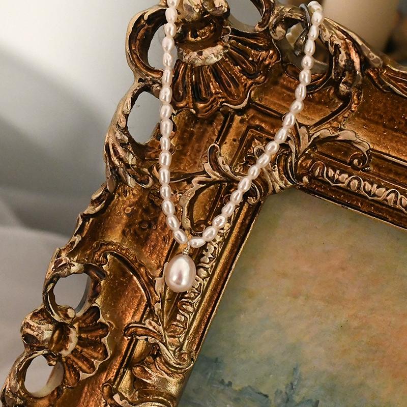 Natural Freshwater Pearl 925 Silver Necklace Collarbone Chain Jewelry Gift Sweet Temperament Niche Design Girl