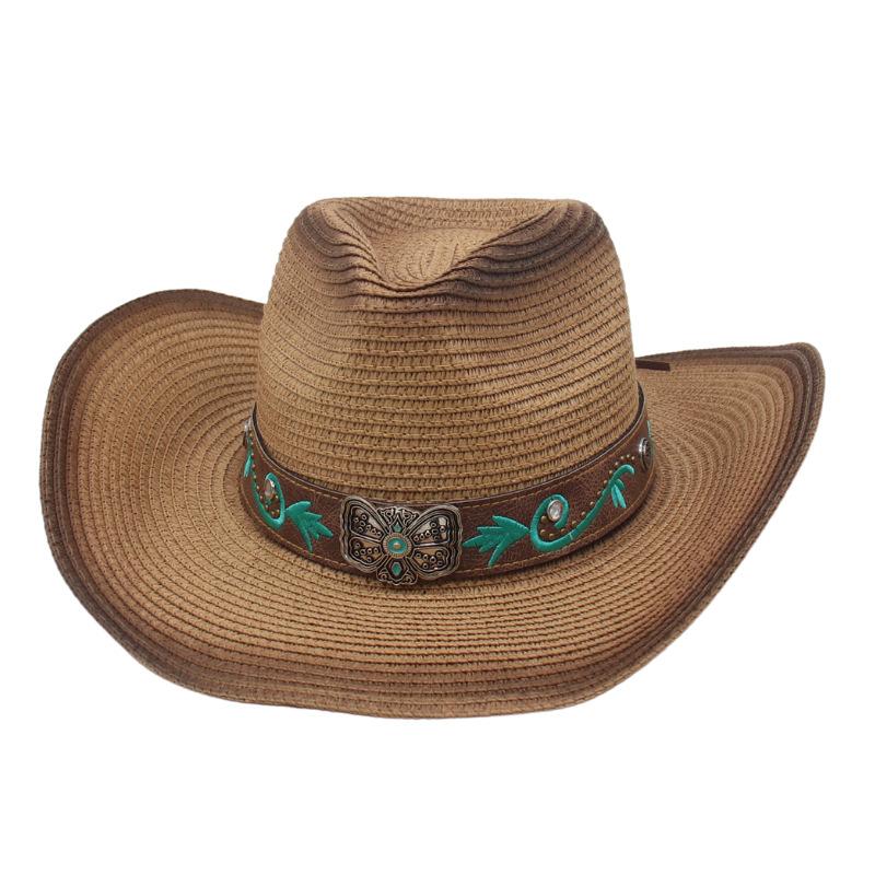 Foreign Trade Export Ethnic Style Butterfly Straw Hat Tibetan Tibetan Western Cowboy Top Hat Beach Sunshade Sun Protection Jazz Hat