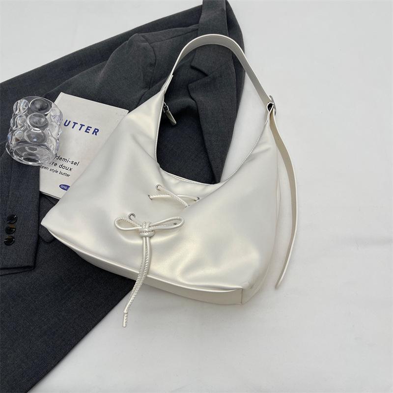 

Вместительная сумка-тоут под мышкой с бантом в корейском стиле - Женская универсальная сумка через плечо на одно плечо Весна 2025 белый/кремовый