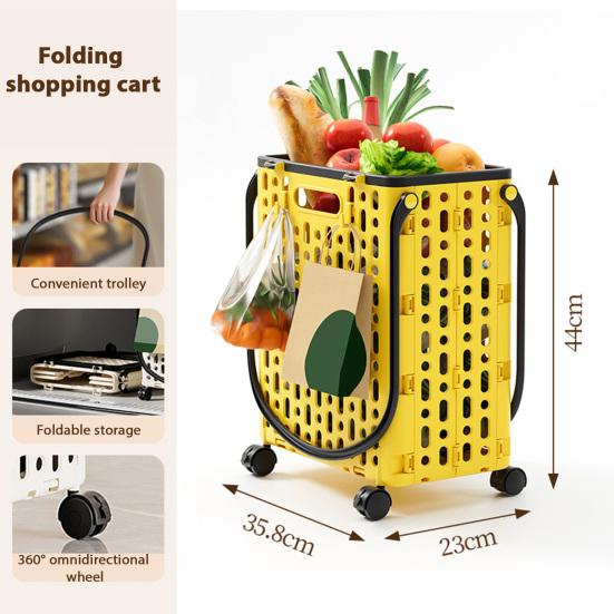 Folding Shopping Cart Collapsible Utility Cart with 360-Degree Swivel Wheels Lightweight Foldable Rolling Cart with Hooks for Grocery Shopping Laundry