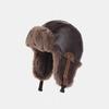 Unisex Winter Fleece-Lined Aviator Hat PU Leather Warm Ear Protection Cap Outdoor Cycling Cold Weather