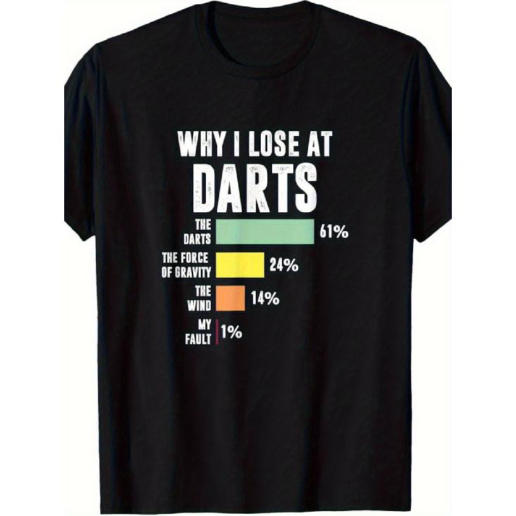 Men'S Funny Why I Lose At for Darts T-Shirt - Heavyweight 180gsm Oversized Retro Tee with for Dart Blame Excuses & Percentages Chart - Humorous Gift