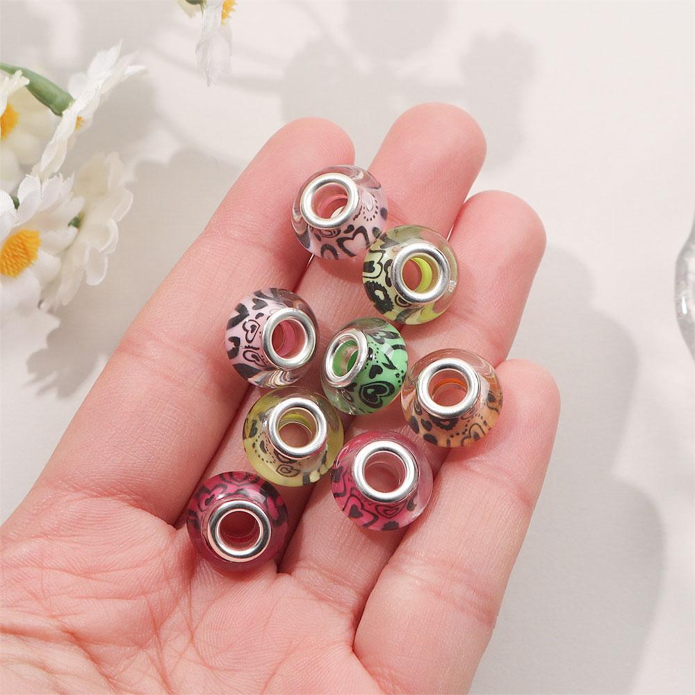 30/50/100pcs Large Hole European Colored Love Resin Beads European Pendant Bracelet Necklace DIY Bracelet Necklace Pen Jewelry Making