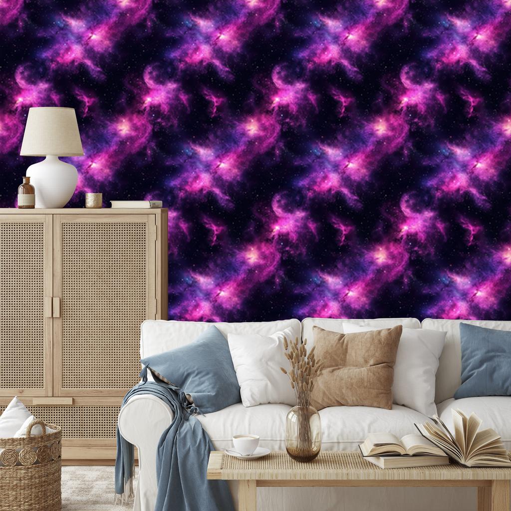 Watercolor Galaxy Wallpaper Indigo, Purple, Plum and Black 50x1000
