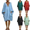 Women's Fashion Loose Fit Batwing Sleeve Dress V Neck Casual Comfortable Lightweight Fabric Pocket Detail Summer Beachwear