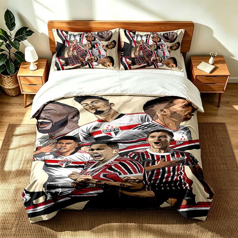 Sao Paulo Futebol Clube (5) 3pc Set Suitable for Master Bedrooms Soft and Comfortable an Ideal Gift for Family and Friends Includes One Duvet Cover an