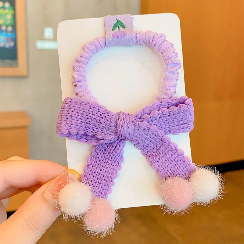 1PCS Cute Plush Small Ball Knitted Bow Girls Kids Elastic Hair Bands Children Hair Ties Princess Hair Accessories Baby Headwear