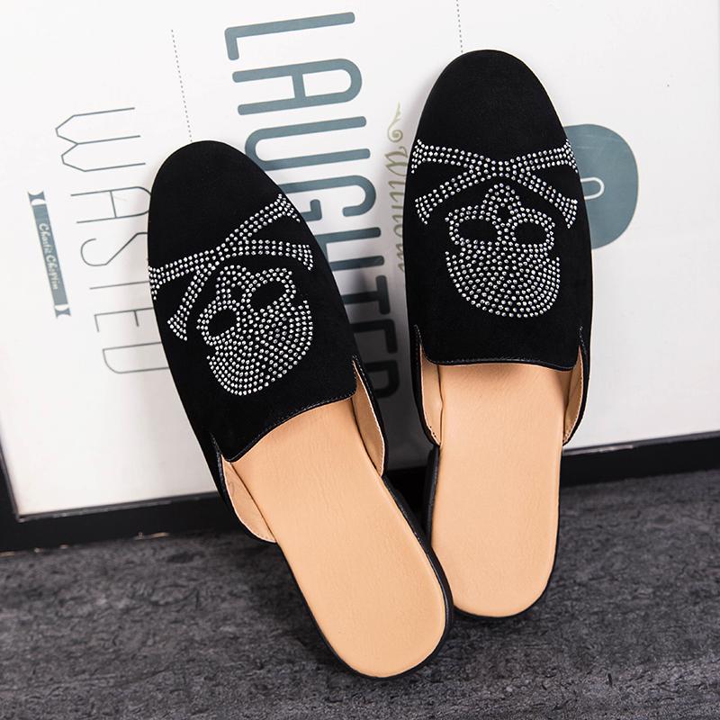 Fashion Half Slippers Breathable Mens Half Shoes Mules Casual Designer Shoes Fashion Loafers Luxury Skull Slippers Leisure Leather Shoes