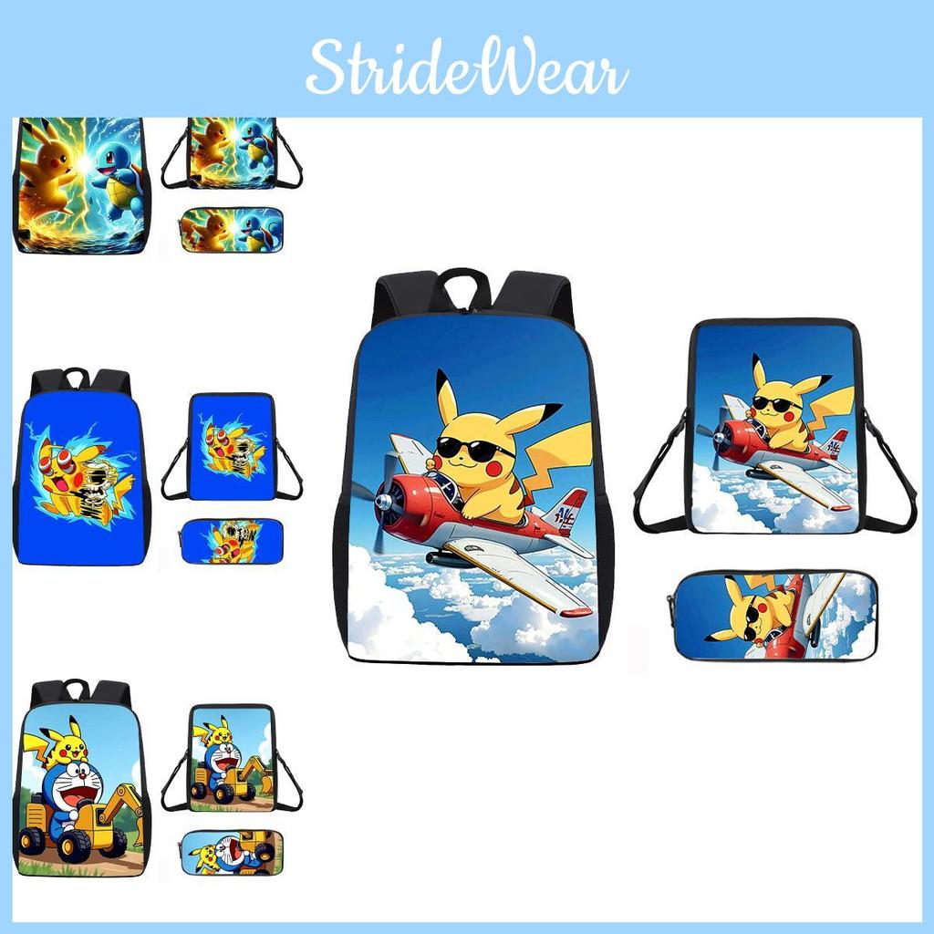 Pattern Backpack Pikachu Shoulder Bag Pencil Case Three Piece Set